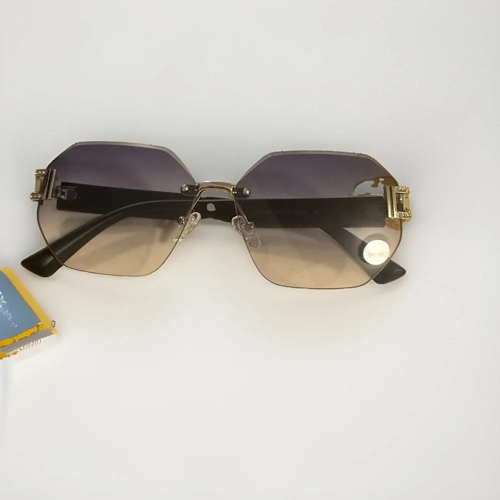 Luxury Rimless Beveled OG Plastic Luxe Blue Arm Metal Sunglasses